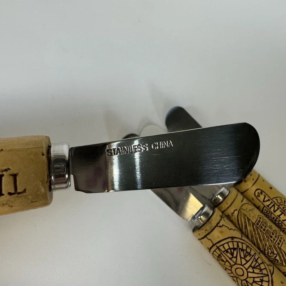 Vtg‎ Cheese/Butter Spreader Resin Wine Cork Set Of 4 Stainless Steel in Box